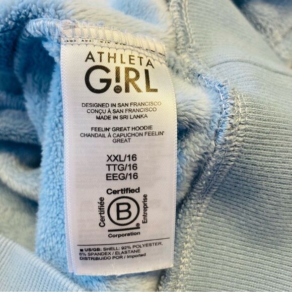 Athleta Girl Feelin Great Hoodie Plush Sweatshirt Thumbholes Youth XXL 16 Blue - Picture 4 of 7